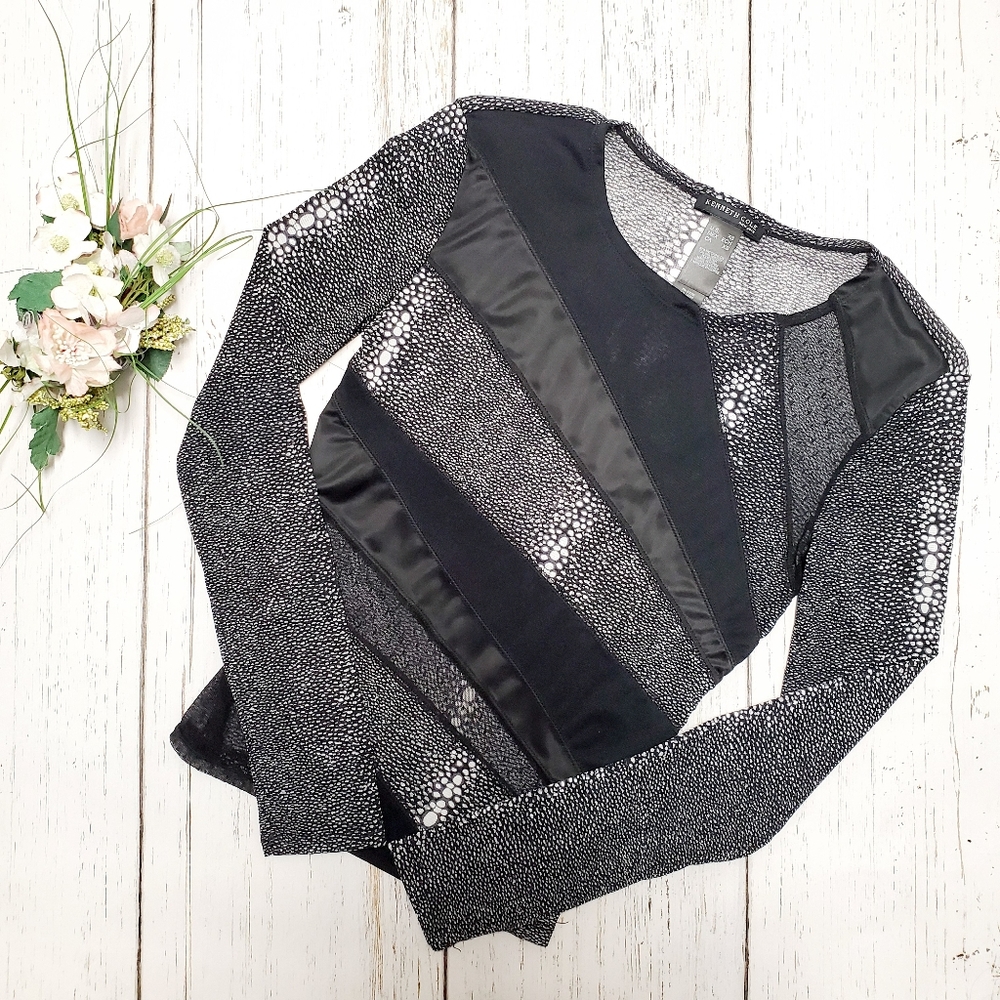 Kenneth Cole Sheer Mesh Black Patchwork Top